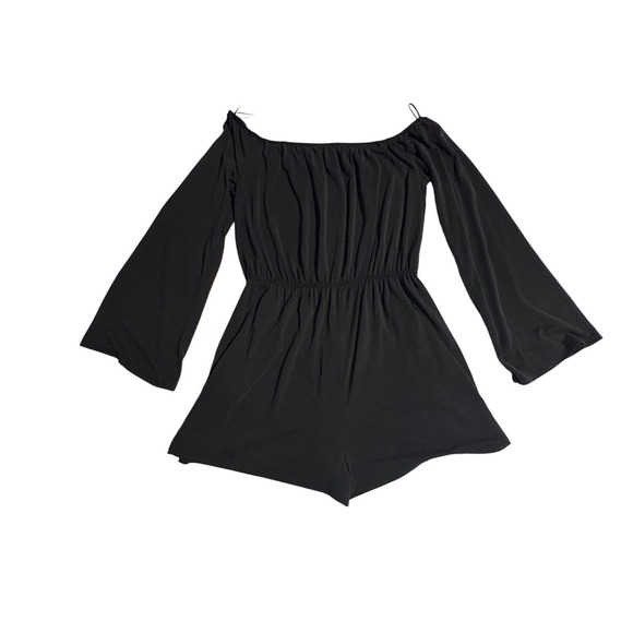 lavender field Pants - Soft Black Off The Shoulder Bell Sleeve Romper Shorts with Pockets Women S